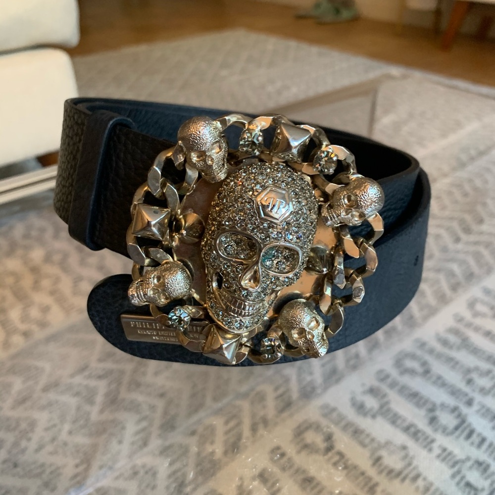 Philipp plein black skull belt